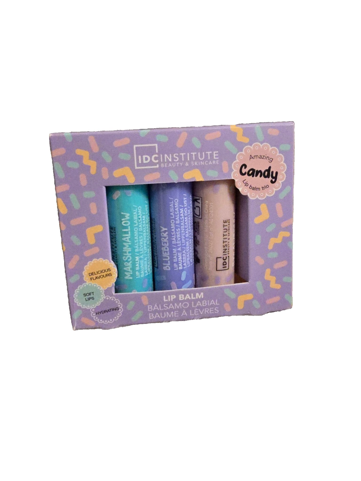 2026/01/wp-1767472430908.jpg Lūpu balzamu komplekts IDC Institute Candy – Marshmallow, Blueberry, Vanilla - Image 1