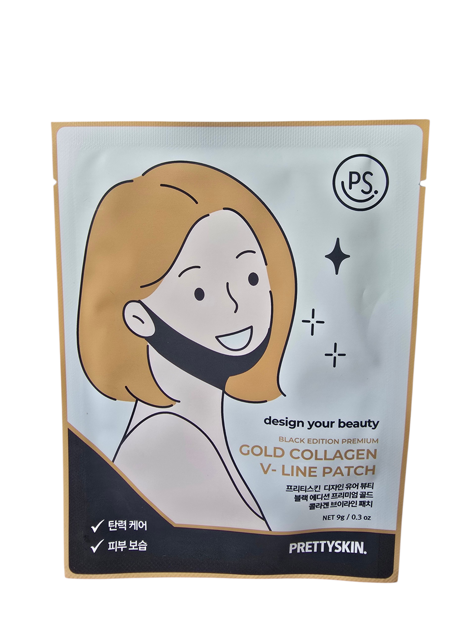 2026/06/1000070058.png Prettyskin Black Edition Premium Gold Collagen V-Line Patch sejas ovāla maska-plāksteris (9 g) - Image 1