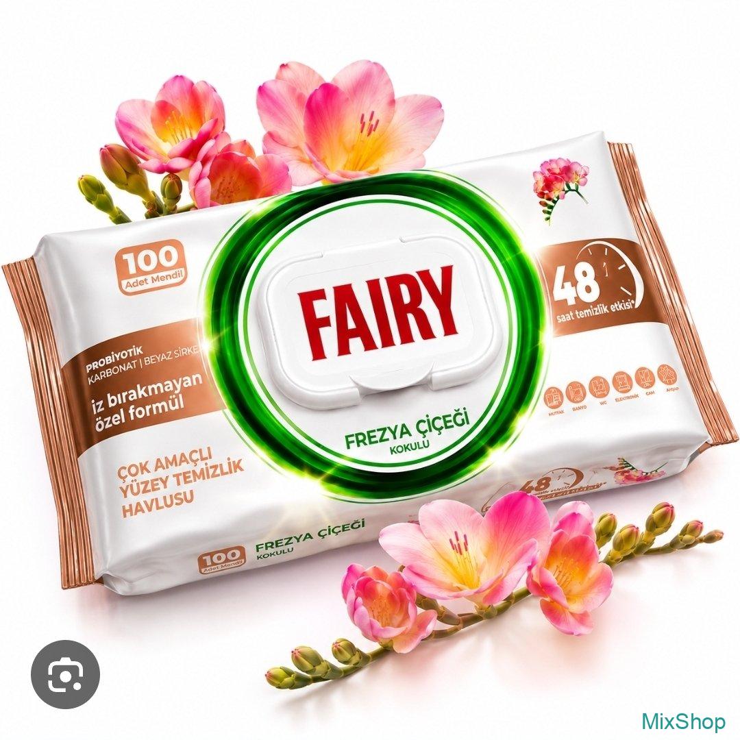 2026/08/1000076929.jpg Fairy daudzfunkcionālas mitrās salvetes virsmām Frezya Çiçeği, 100 gab. - Image 1