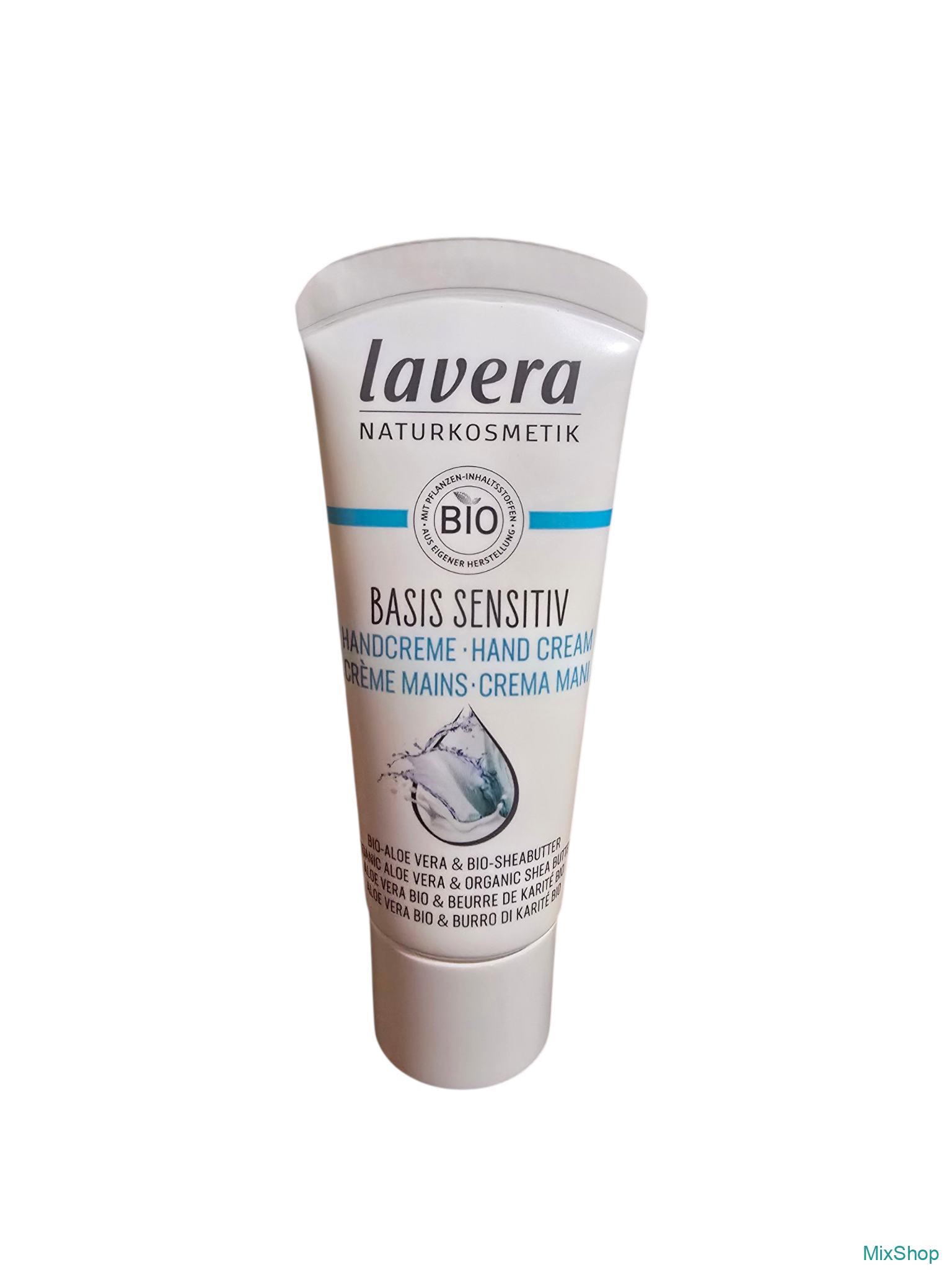 2026/09/1000080415.png Mitrināms un aizsargājošs roku krēms "Lavera Basis Sensitiv Hand Cream" ar bio alveju un šī sviestu, 20 ml (mini/ceļojuma izmērs) - Image 1