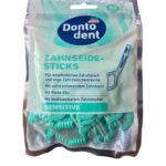 Zobu diega kociņi jutīgām smaganām "Dontodent Zahnseide-Sticks Sensitive", 40 gab. (ar ceļojuma futrālīti)