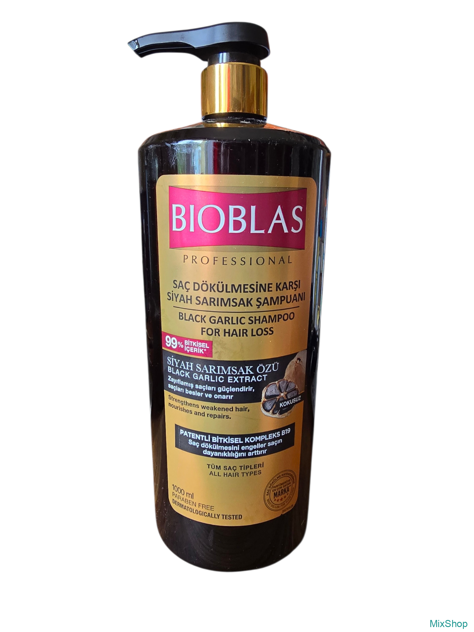 2026/09/1000083635.png BIOBLAS Professional Black Garlic šampūns pret matu izkrišanu visiem matu veidiem, 1000 ml - Image 1